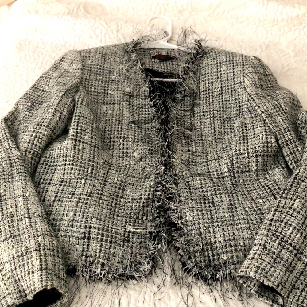 Simon Chang Fringe Tweed Blazer Sz 8
